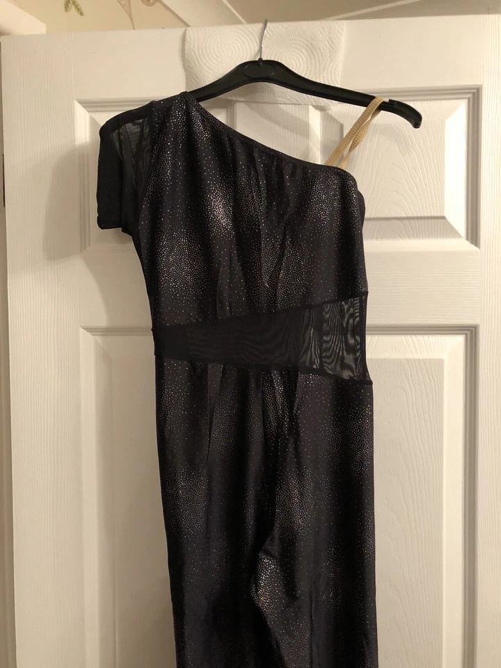 Black/Silver Metallic Lycra Catsuit With Foot Stirrups - Image 2 of 2