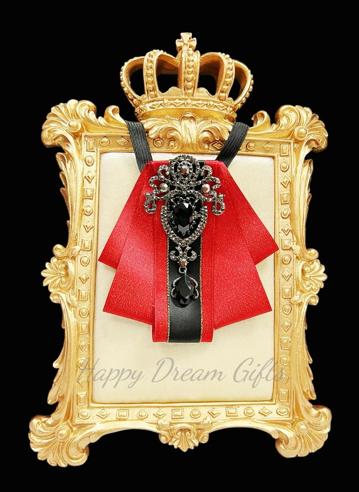 Gravata borboleta de cristal vermelho, gravata infantil, broche de cristal preto, tamanho infantil, 2 em 1 - Imagem 4 de 4