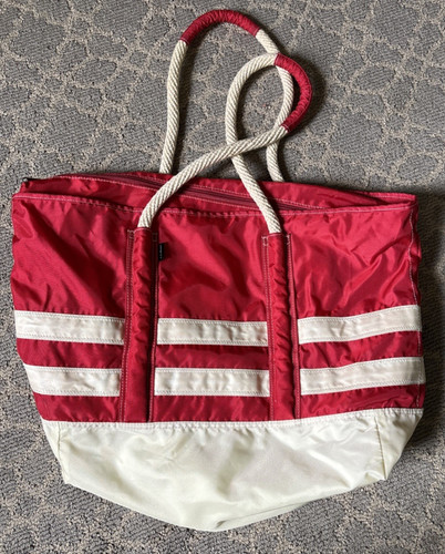 Vintage LL Bean Nylon Bag, Red & White Boat And Tote Rope Handles