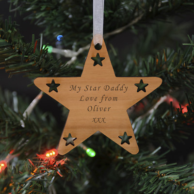 Personalisierter Christbaumschmuck Stern aus Holz, fügen Sie Ihre Nachricht hinzu, einzigartiges Geschenk