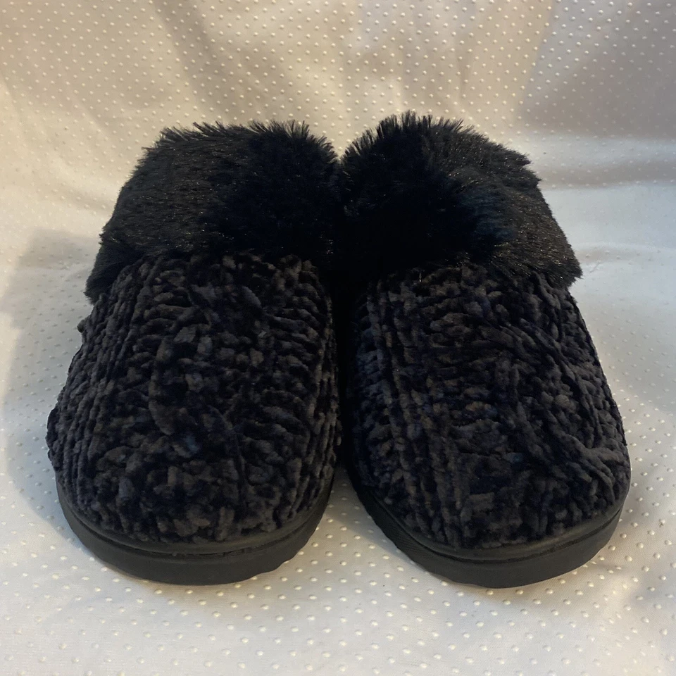DearFoams черный пушистый тапочки женский размер 5-6 поскользнуться на новый - Изображение 2 из 4