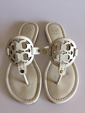 Tory Burch 'Miller' Flip Flops Ivory Leather Sandal Size 5 M