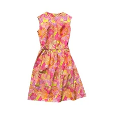 Vtg Vanda Hand Printed Key West Pink Orange Butterflies Dress Sz 8 S/M Lilly