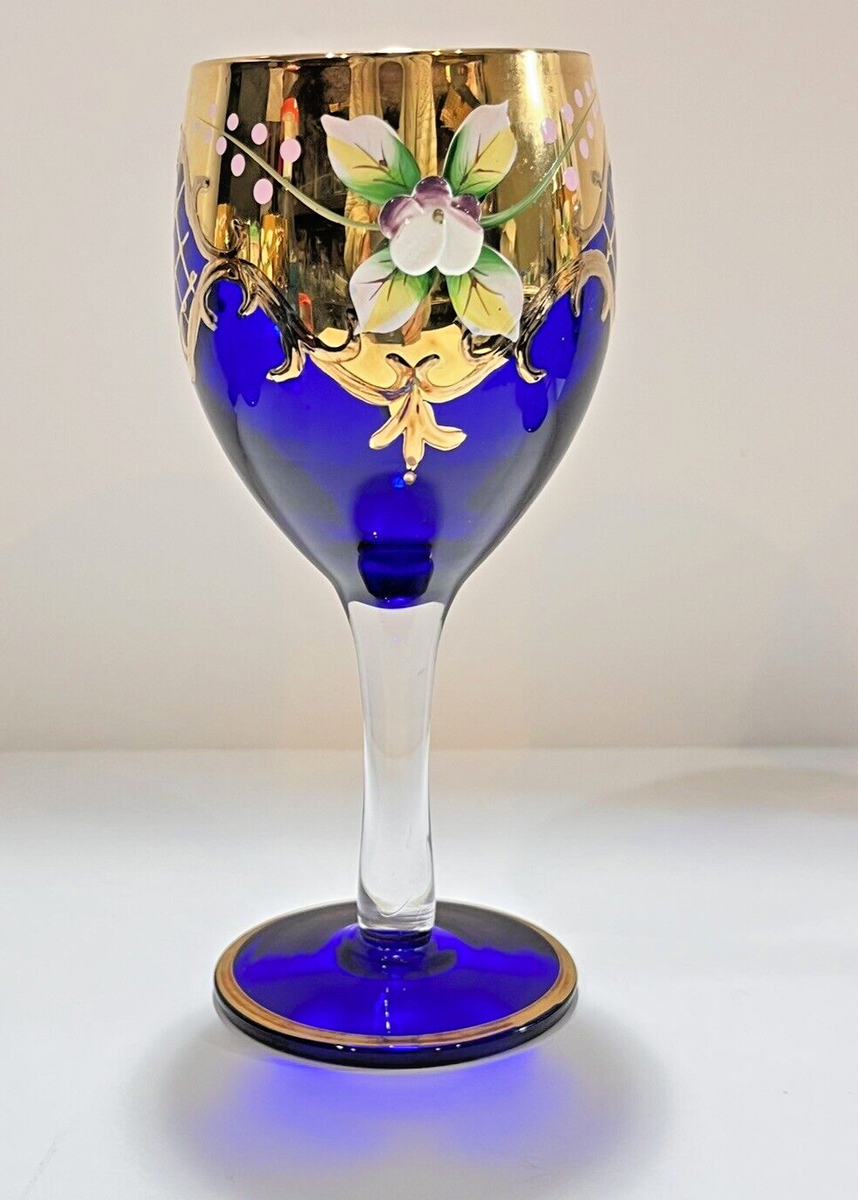 Set Of 6 Blue Bohemia 24k Gold Glasses Cordials Clear Stems | eBay