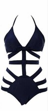 Kingox High Waist Swimsuit Bikini Womens Bandage Swimsuit Swimwear, Blue, Size M