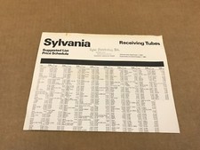 Vintage Sylvania Receiving Tubes Suggest List Price Schedule