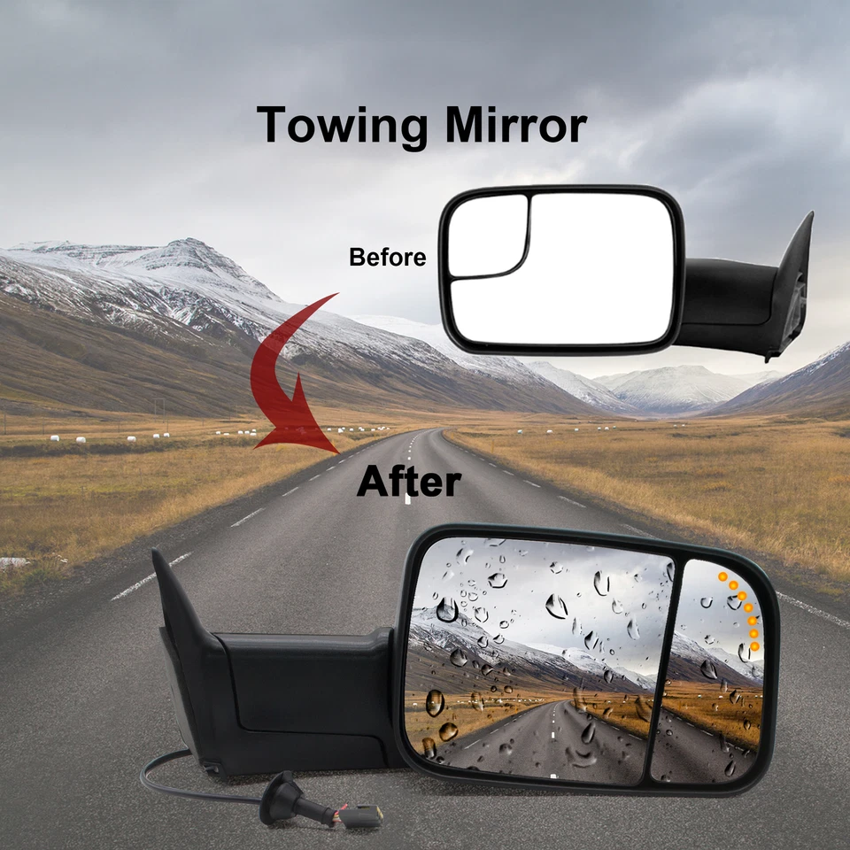 Par de espejos retrovisores de remolque mejorados para Dodge Ram 1500 1994-1997 señal de flecha eléctrica izquierda+derecha Foto 4 de 4