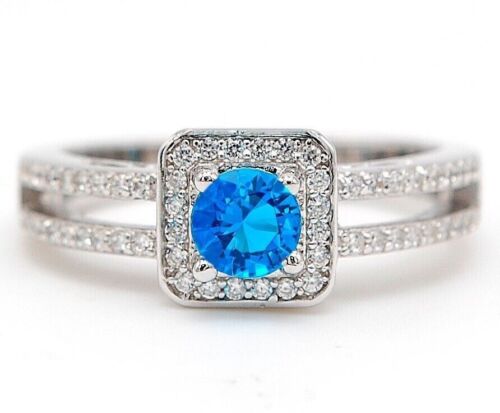 1CT Blue Topaz & Topaz 925 Solid Sterling Silver Ring Jewelry Sz 8 UB3-4