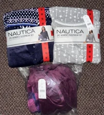 Nautica Ladies 2 Piece Fleece Pajama Sleepwear Set  Gray ,Blue Purple #1812934