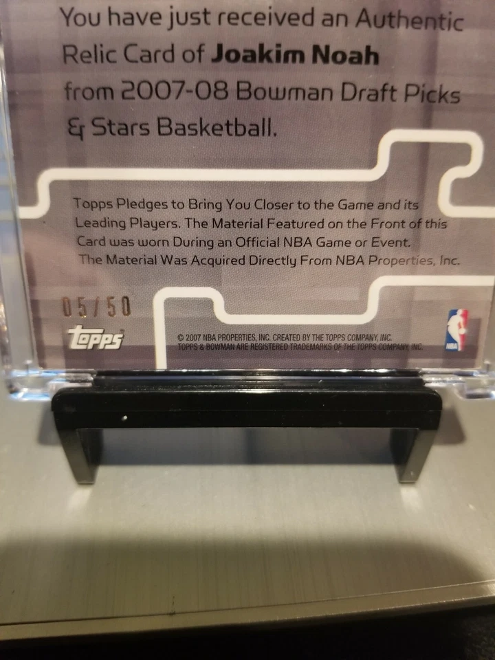 2007-08 JOAKIM NOAH #5/50 BOWMAN DRAFT PICKS & STARS TRIPLE RELICS #BR-JN, - Изображение 4 из 4