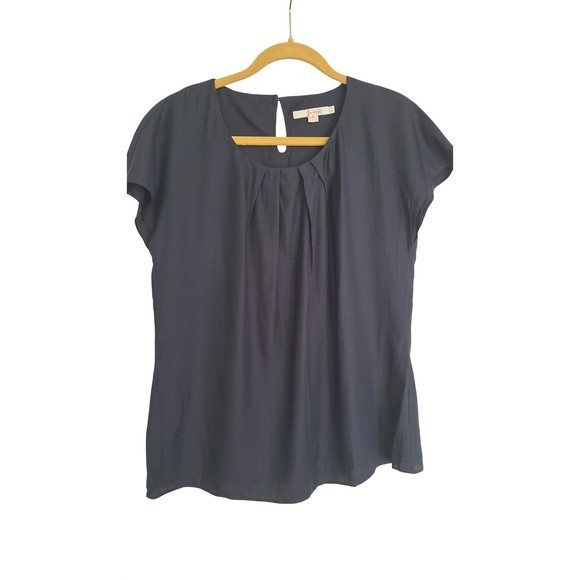 Boden Women's Top US 8 Blue Viscose with Silk Short Sleeve Round Neck Basic