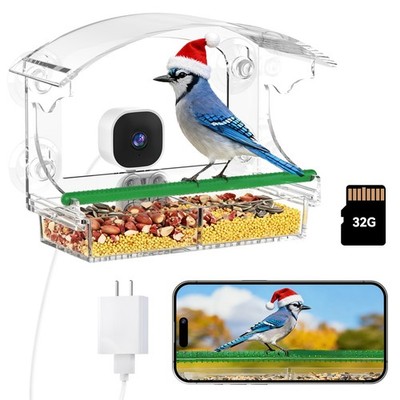 Dzees Window Bird Feeder with Camera, 2K HD Live Stream & AI Bird Identificat...