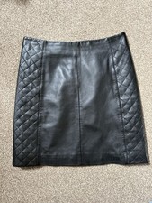 M&S Collection Black Real Leather Mini Skirt Size 8 Quilted Sides Fully Lined