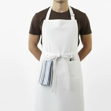 100% Cotton Kitchen Apron with 2 Pockets – Adjustable Chef Apron Standard White