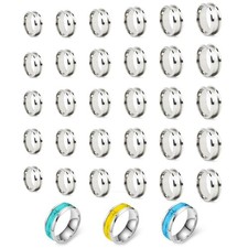 33PCS Stainless Steel Blank Finger Rings US Sizes 6-12, 8mm Wide Grooved Inlay f