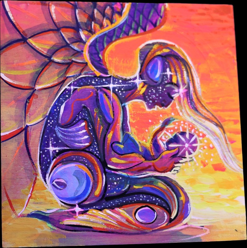 Colorful Abstract Angel Woman Painting Fantasy Art Unframed Single Piece