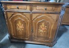 Massivholz Kommode, Intarsien, 70er/80er, 2 Schubladen