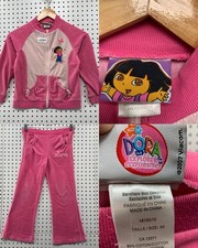 Vintage Dora the Explorer Velour Track Suit Girls 6X Pink Nick Jr Cute