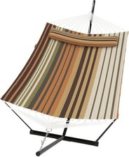 Double Arc Coffee Stripe Hammock with Stand for Outside - 2 Person