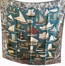 35"x35"Sailing Boats Print Pure Mulberry Twill Silk 18momme Scarf 88x88cm4-124