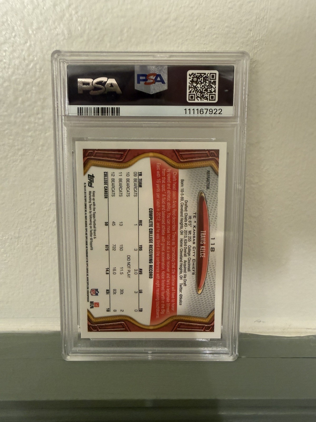 Topps Chrome 2013 Travis Kelce RC Refractor #118 Chiefs PSA 9 view 2