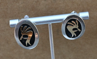 M.M Rogers Native American 14k Gold & Sterling Silver Earrings 9.8 grams 1 1/8''