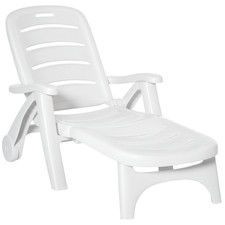 Outsunny Patio Folding Lounge Chair Recliner with Wheels & 5-Position Backrest
