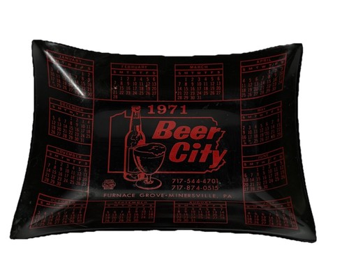 Vintage 1971 Beer City Smoked Glass Ashtray/Trinket Dish Man Cave, Bar Decor