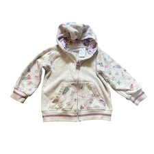 Disney Princess Hoodie Kids Oatmeal Heather Glitter Castle Zip Up SIZE 4