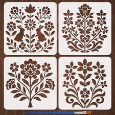 FINGERINSPIRE 4Pcs Folk Brocade Patterns Painting Stencil with 11.8 inches