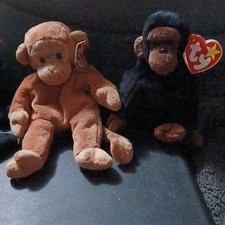 Ty Beanie Babies Monkey Plush Lot Brown Black with Tag 1998 Ages 3 3-4 4-7 8-11