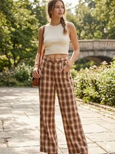 Unique Vintage Plaid Wide-Leg Pants
