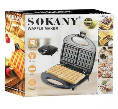 SOKANY 800W Waffle Maker Black 2-Slice Non-Stick Double Side Heating Baker NIB
