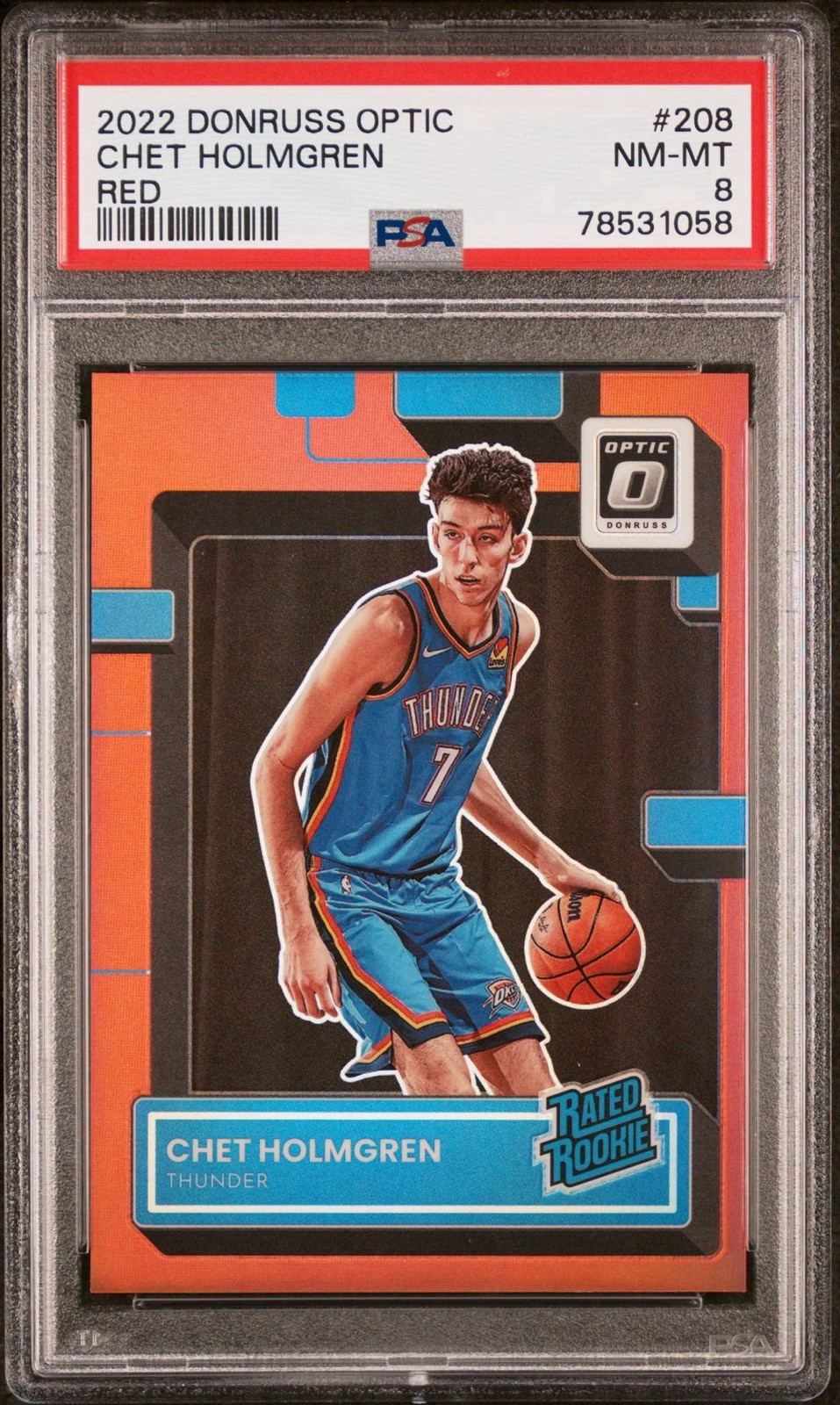 2022-23 Panini Donruss Optic Rated Rookie Red Prizm #208 Chet Holmgren /99 PSA 8