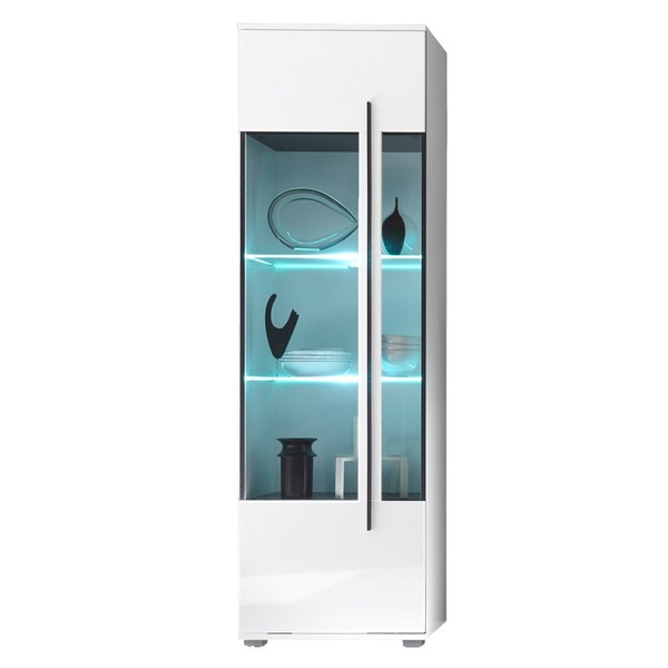 Standvitrine Vitrinenschrank Weiß Hochglanz Highboard Schrank M. Led Beleuchtung-image