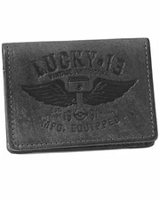 Authentic LUCKY 13 Winged Piston Leather Card Holder Wallet Black NEW