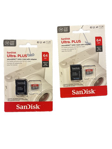LOT OF 2 - SanDisk Ultra Plus  Card w/ Adapter - 64 GB - NEW -   (CU)