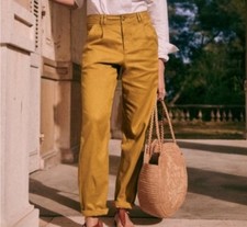 Sezane Manu Linen Blend  Trousers Curry / Mustard Yellow Size 36/US 4