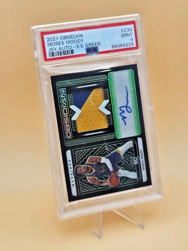 2021-22 Obsidian Moses Moody ROOKIE JERSEY AUTO E/E GREEN /25 RC WARRIORS PSA 9