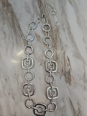 Crown Trifari Large Modern Silver Tone Chain Link Choker Necklace