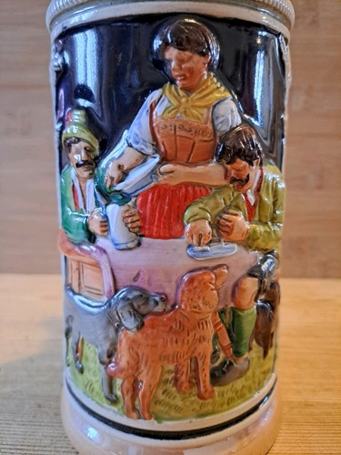 Vintage Deutscher Bierkrug mit Zinndeckel - Jagdhundeszene 0,5L - Bild 6 von 10