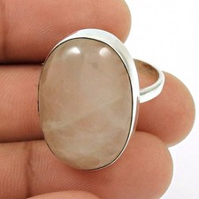 Sterling Silver Heart Chakra Natural Rose Quartz Ethnic New Cocktail Ring Size 9