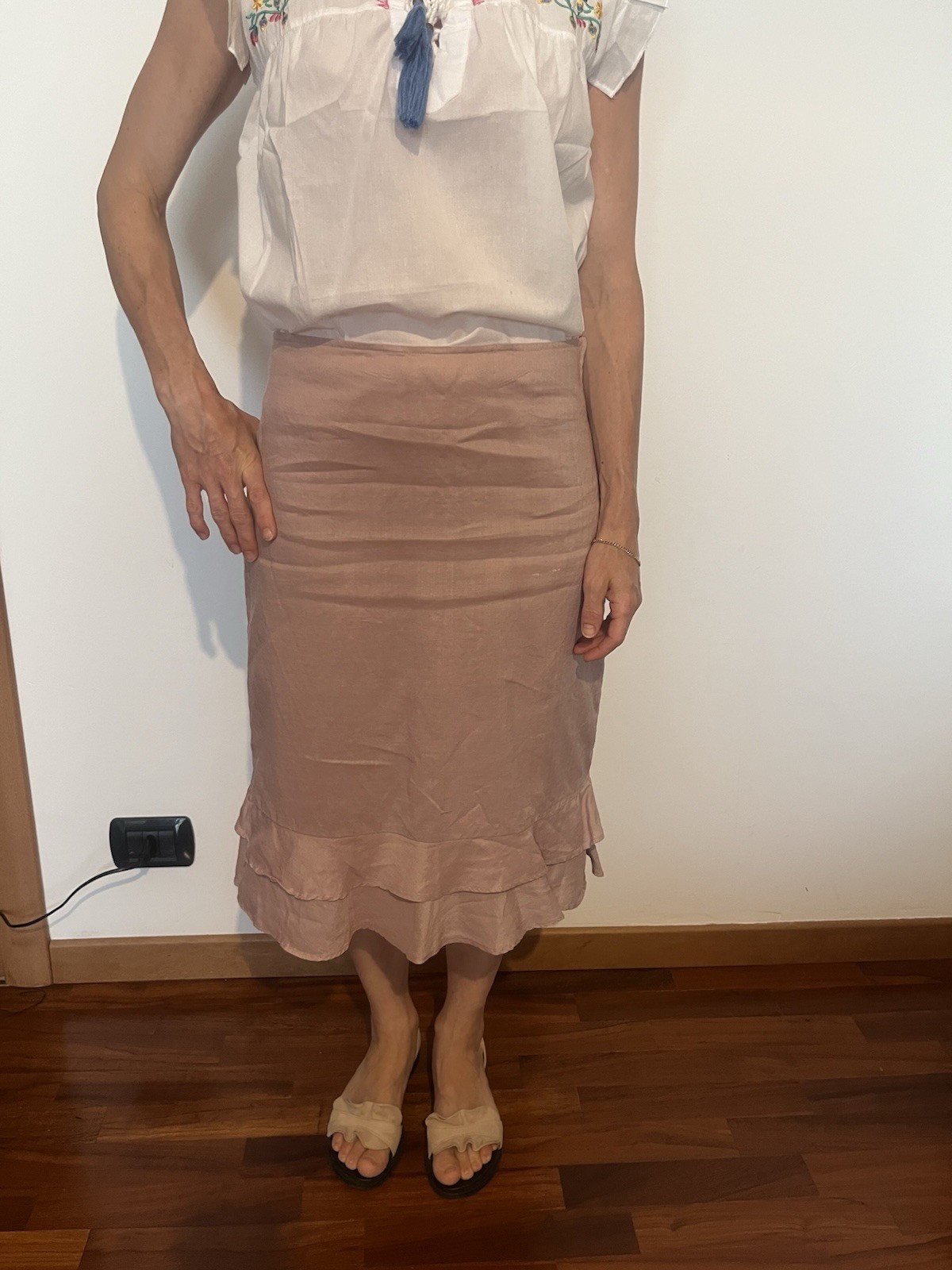 H&M Gonna Longuette Rosa antico Vita Alta Con Volant Foderata Zip Taglia 36