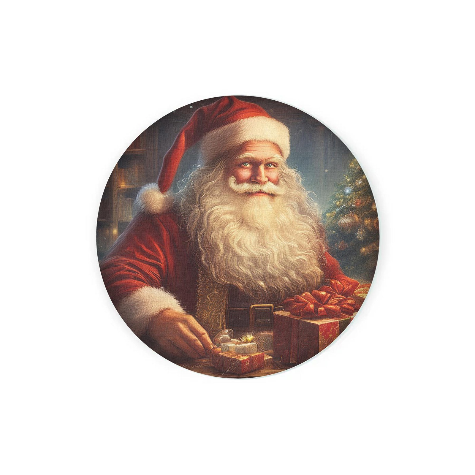 Santa's Workshop Round Pot Stand - Christmas Kitchen Trivet/Cutting Board Gift