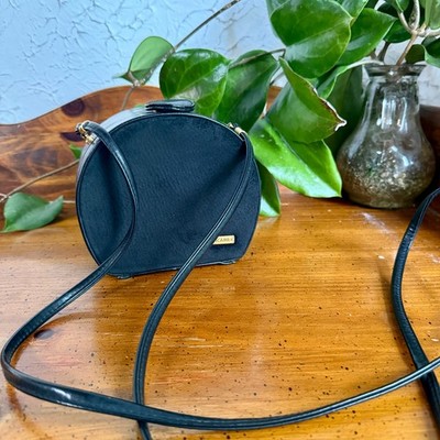 Vintage Picard Black Leather Crossbody Bag Small Structured Purse Gold Tone