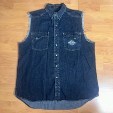 Vintage Harley Davidson Dark Blue Denim Vest Mens XL Eagle Button