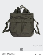 Uniqlo Borsa Utility Nylon Verde 2 Vie Zaino Convertibile Tote Zip Pieghevole