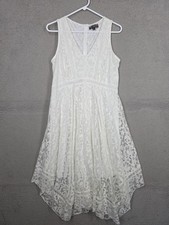 White Lace Dress Large Sleeveless Midi Hankerchief Hem J Glee Crochet Trim