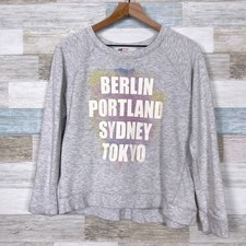 H M Glitter Graphic Raglan Sweatshirt Gray New York Tokyo Girls US 14 Years 20