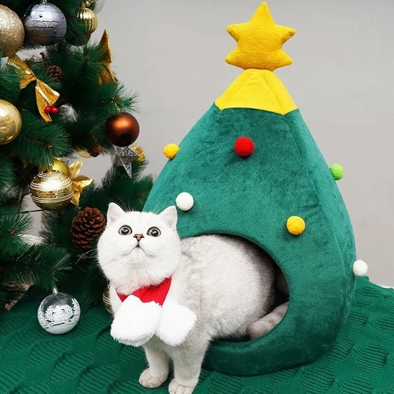 Cama para Gato Árbol de Navidad Pequeño Perro Mascota Cama Iglú Cueva Suave Cojín Nido Cálido Acogedor▲ Foto 2 de 4